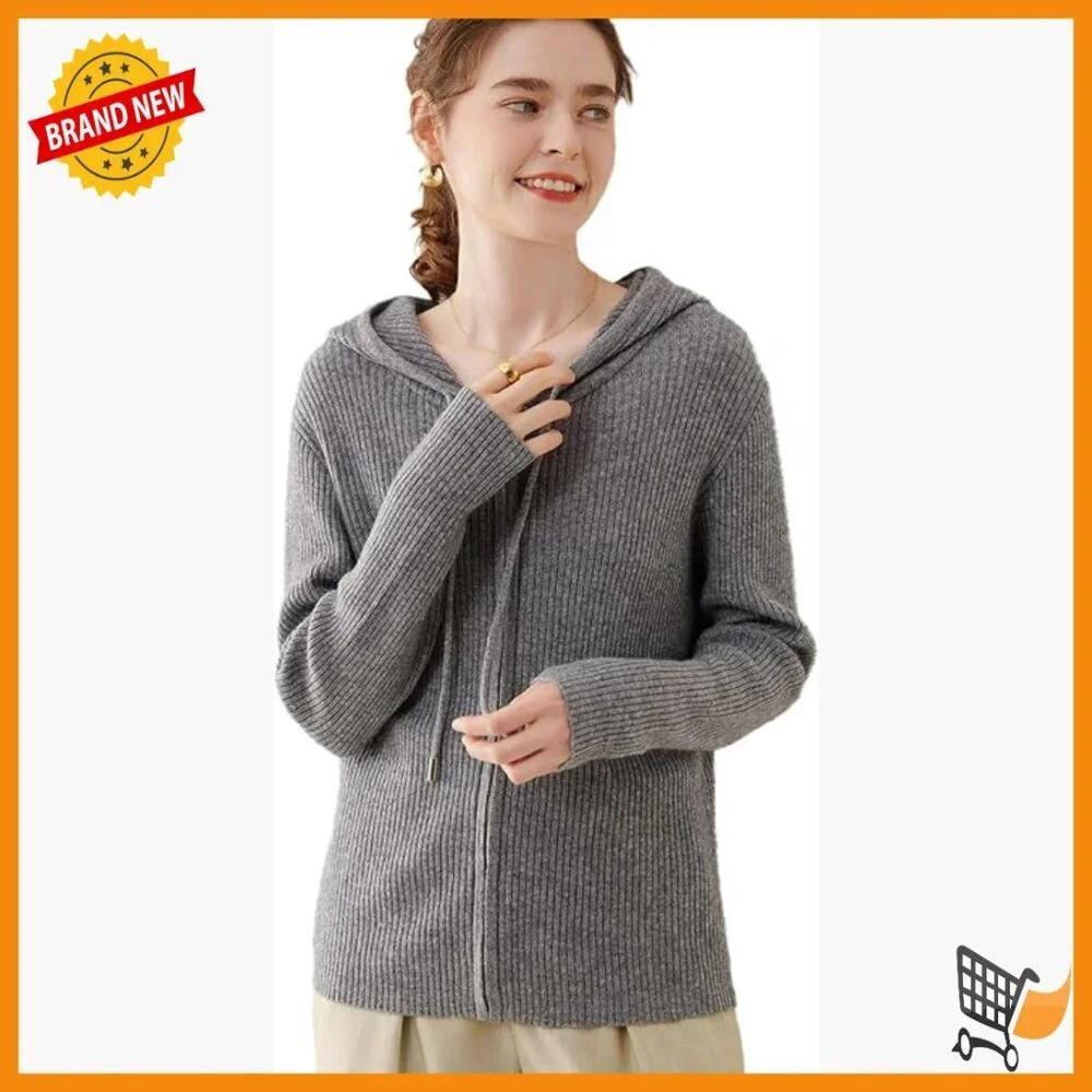 Merino Wool Cashmere Blend Cardigan Full Zip Hoodie Long Sleeve Lightweight